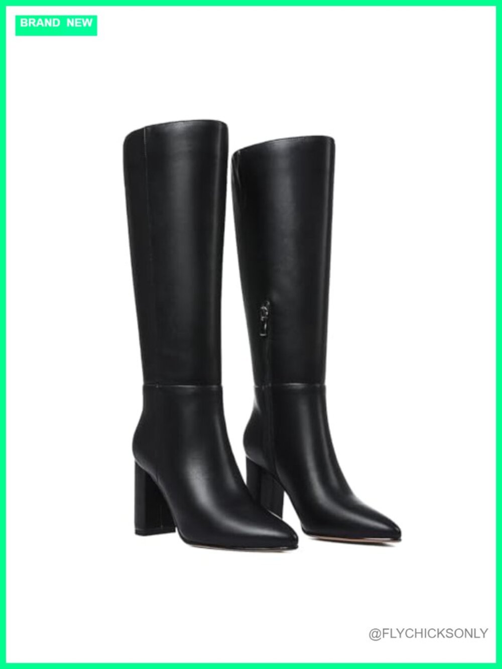 Women's Knee High Boots Pointed Toe Chunky Heel Side Zip PU Leather